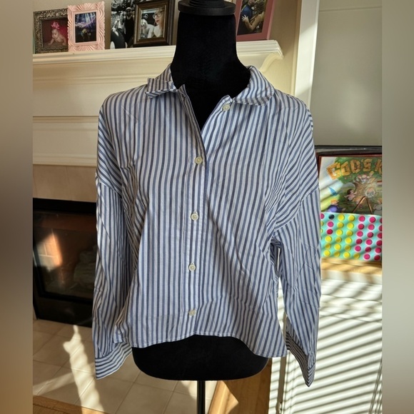 EVERLANE Ethically Made Boxy Cropped 100% Cotton Striped PJ Top Size Small NWT - Picture 3 of 9